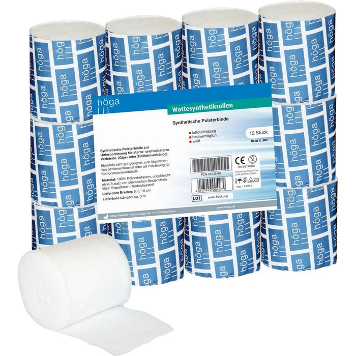 Höga Wattesynthetikrollen 3 m x 8 cm synthetische Polsterbinde, 12 St. Binde