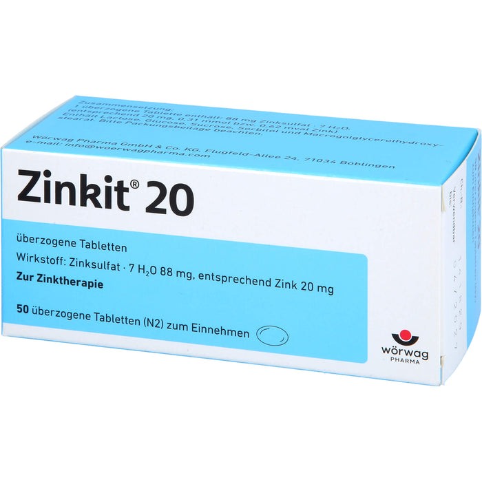 Zinkit 20 überzogene Tabletten zur Zinktherapie, 50 St. Tabletten
