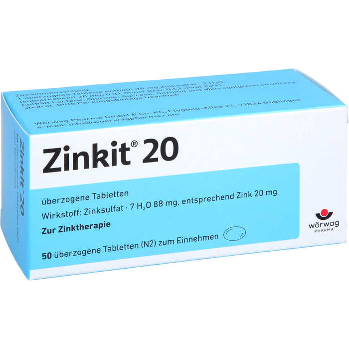 Zinkit 20 überzogene Tabletten zur Zinktherapie, 50 St. Tabletten