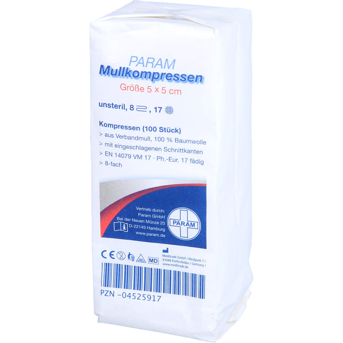 PARAM Mullkompressen 5 cm x 5 cm unsteril 8-fach, 100 pc Compresses