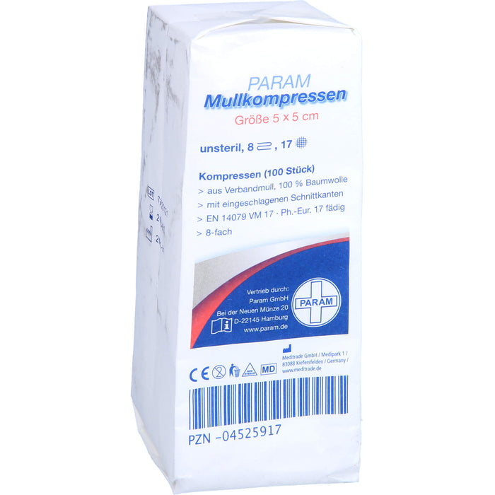 PARAM Mullkompressen 5 cm x 5 cm unsteril 8-fach, 100 pc Compresses