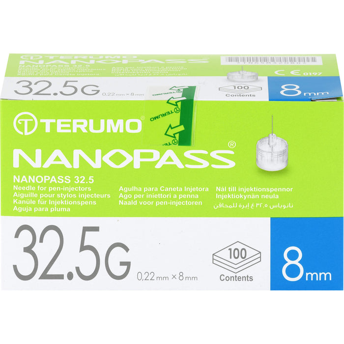 TERUMO NANOPASS 32,5 G 0,22 x 8 mm  Kanüle für Injektionspens, 100 St. Kanülen