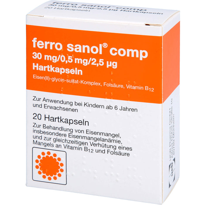 Ferro Sanol comp 30 mg / 0,5 mg / 2,5 µg Hartkapseln, 20 pcs. Capsules