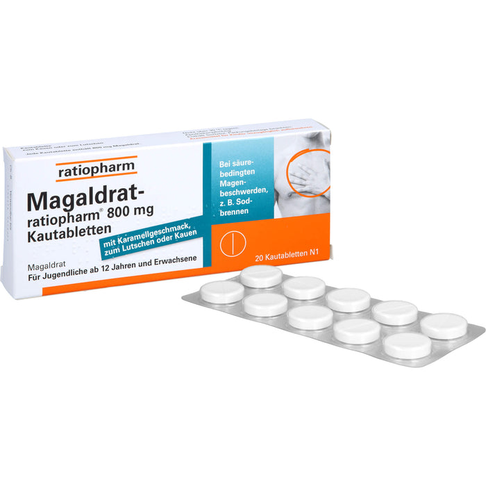Magaldrat-ratiopharm 800 mg Kautabletten bei säurebedingten Magenschmerzen und Sodbrennen, 20 pc Tablettes