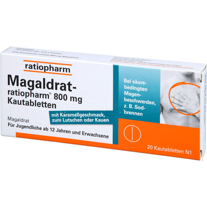 Magaldrat-ratiopharm 800 mg Kautabletten bei säurebedingten Magenschmerzen und Sodbrennen, 20 pc Tablettes