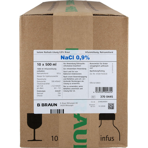 Isotone Kochsalz-Lösung 0,9 % Braun Infusionslösung, Glasflasche 500 ml, 10X500 ml INF