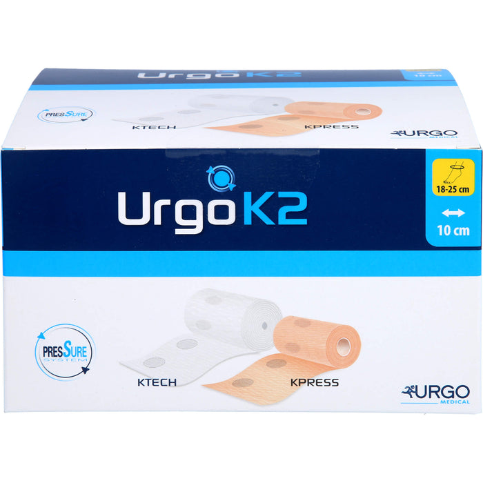 UrgoK2 zweilagiger Kompressionsverband mit Druckindikator Knöchelumfang 18 - 25 cm 10 cm breit, 1 St. Binde