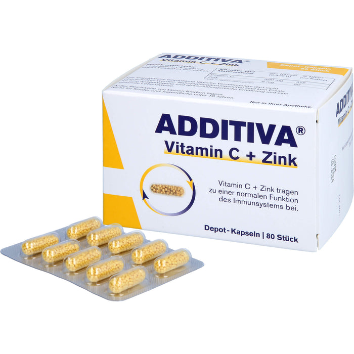ADDITIVA Vitamin C + Zink Depotkapseln für eine normale Funktion des Immunsystems, 80 pc Capsules