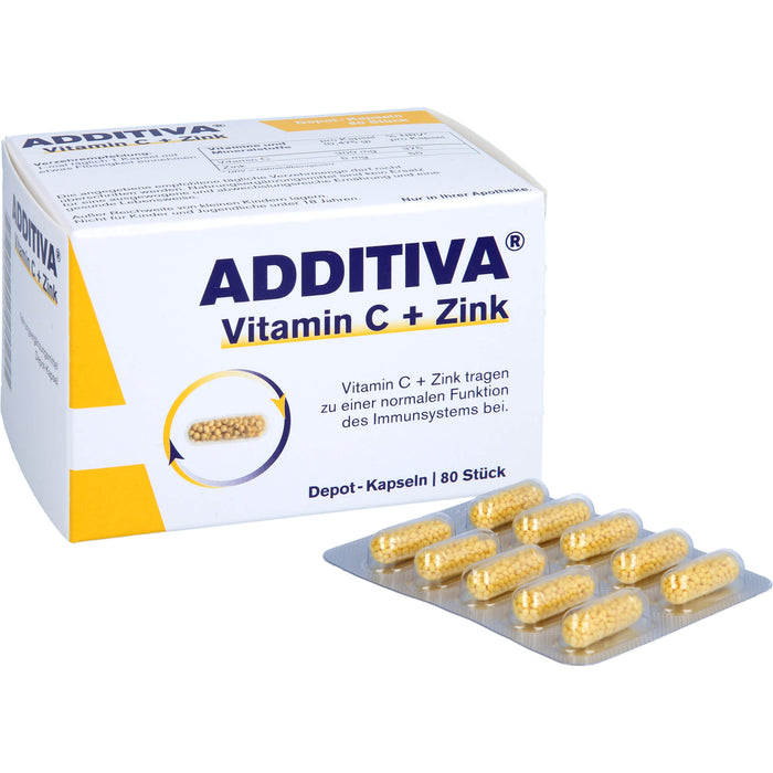 ADDITIVA Vitamin C + Zink Depotkapseln für eine normale Funktion des Immunsystems, 80 pc Capsules