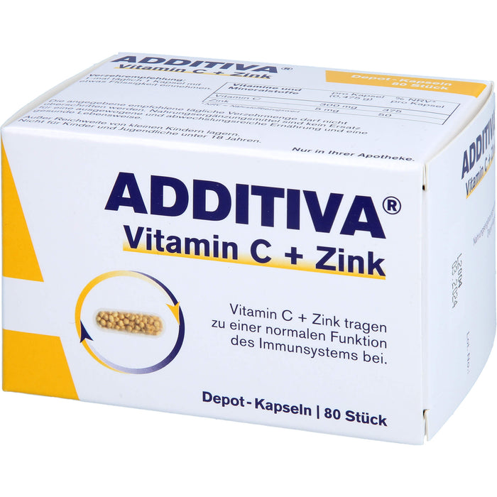 ADDITIVA Vitamin C + Zink Depotkapseln für eine normale Funktion des Immunsystems, 80 pc Capsules