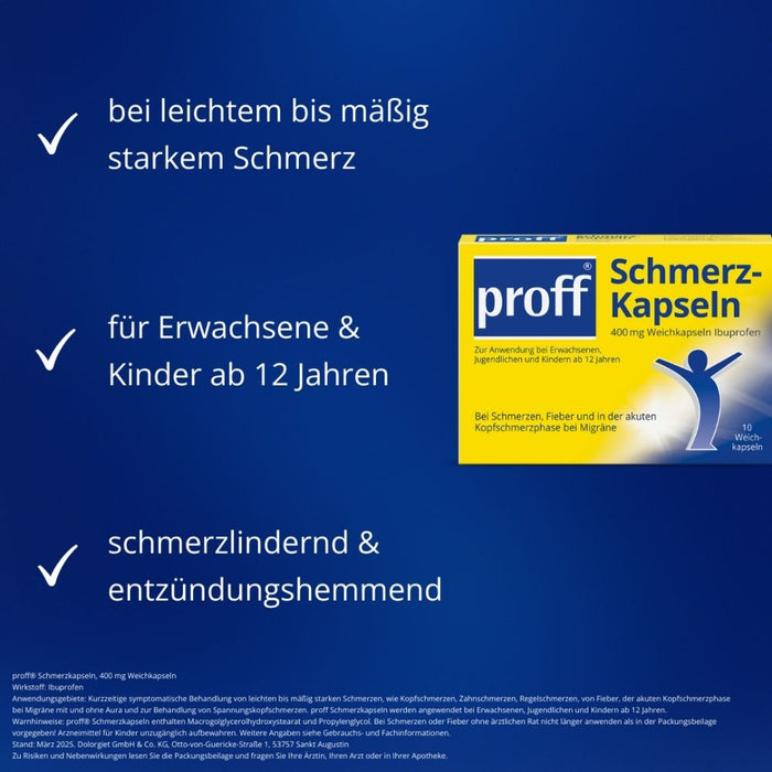 proff 400 mg Ibuprofen Schmerzkapseln bei Schmerzen und Fieber, 10 pcs. Capsules