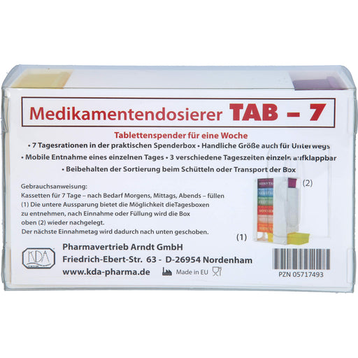 KDA Medikamentendosierer TAB-7 für 7 Tage mit je 3 Fächern, 1 St. Dosette