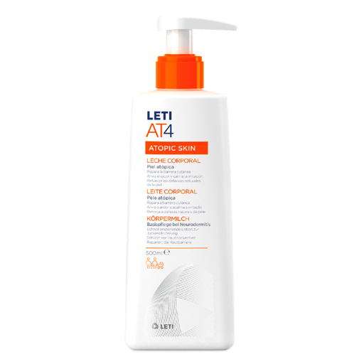 LETI AT4 Körpermilch - Feuchtigkeitsspendende Lotion zum Schutz trockener oder zu Neurodermitis neigender Haut, 500 ml Creme