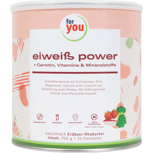 for you eiweiß power + Carnitin + Zink Erdbeer-Rhabarber Pulver, 750 g Pulver