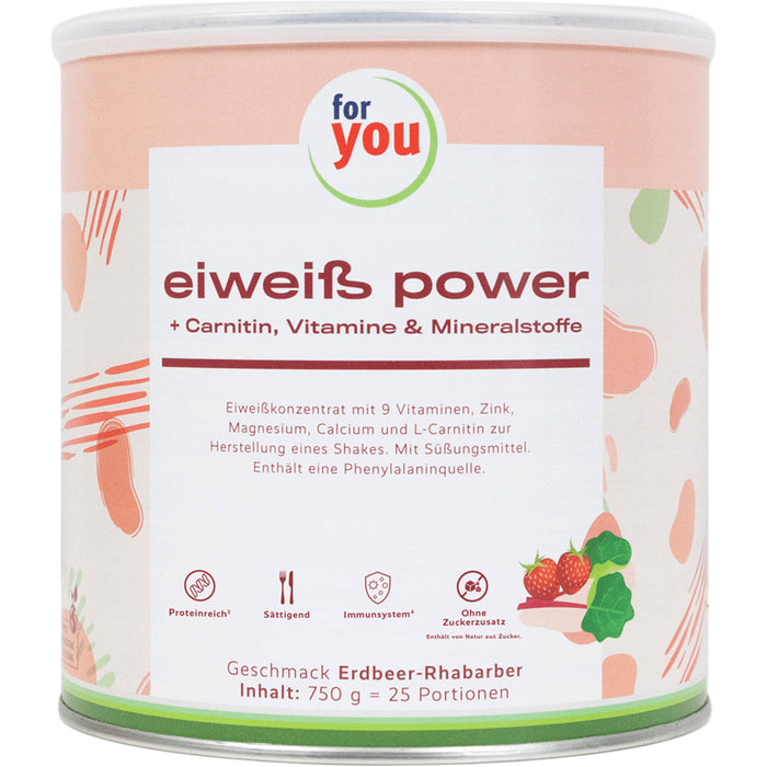 for you eiweiß power + Carnitin + Zink Erdbeer-Rhabarber Pulver, 750 g Pulver