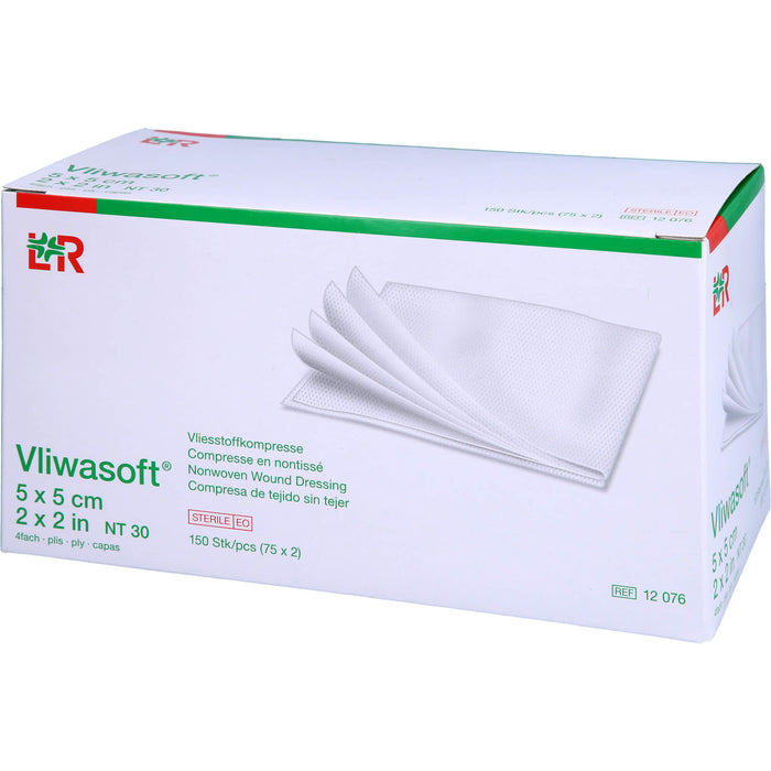 Vliwasoft Vliesstoffkompresse steril 5 x 5 cm 4lagig, 150 pc Compresses