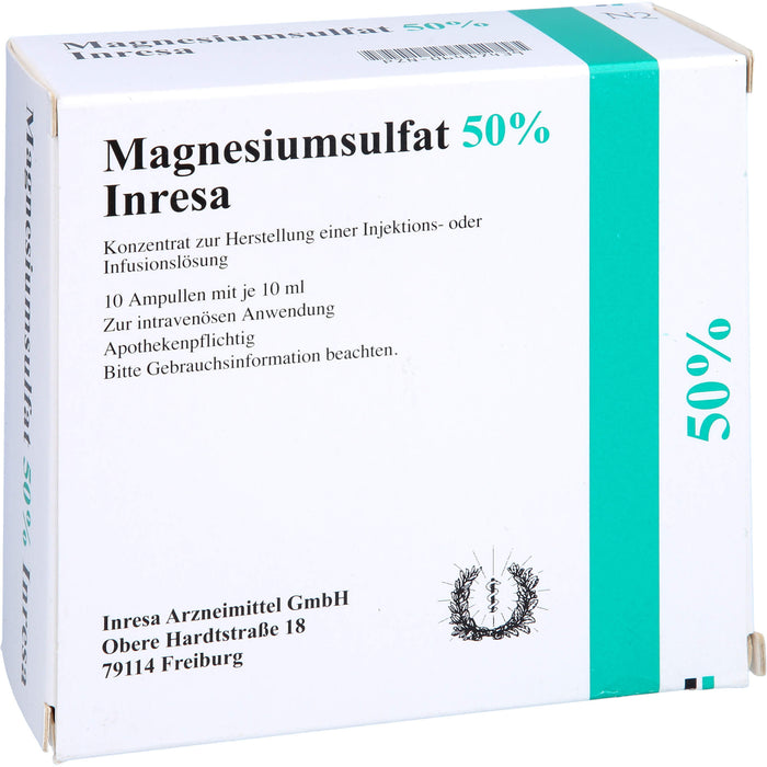 Magnesiumsulfat 50 % Inresa Konzentrat bei Schwangerschaftsvergiftung und Krämpfen, 100 ml Solution