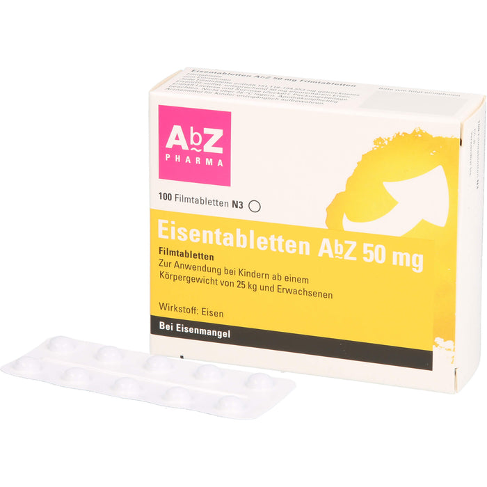 Eisentabletten AbZ 50 mg Filmtabletten, 100 pc Tablettes