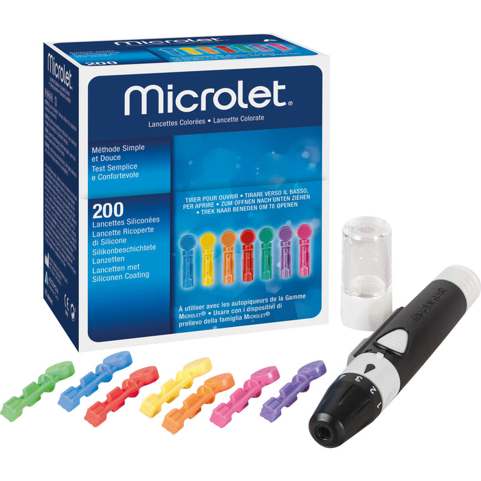 Microlet farbige silikonbeschichtete Lanzetten, 200 pcs. Pack