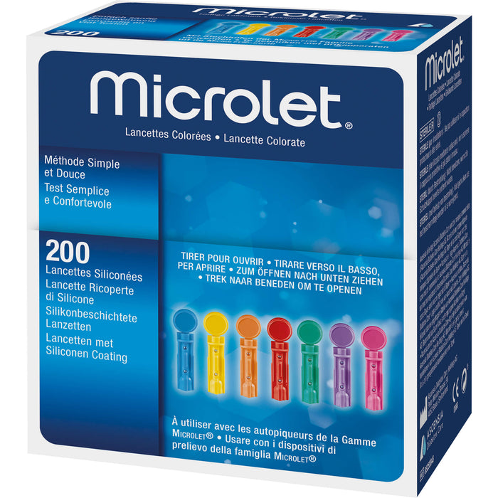 Microlet farbige silikonbeschichtete Lanzetten, 200 pcs. Pack