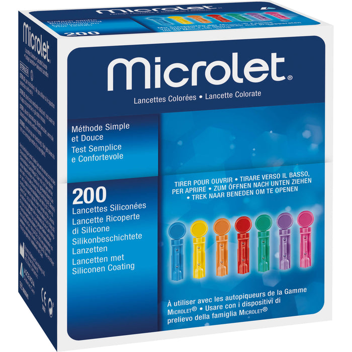 Microlet farbige silikonbeschichtete Lanzetten, 200 pcs. Pack
