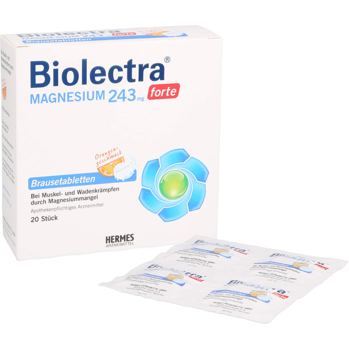 Biolectra Magnesium 243 mg forte Brausetabletten mit Orangengeschmack, 20 pcs. Tablets