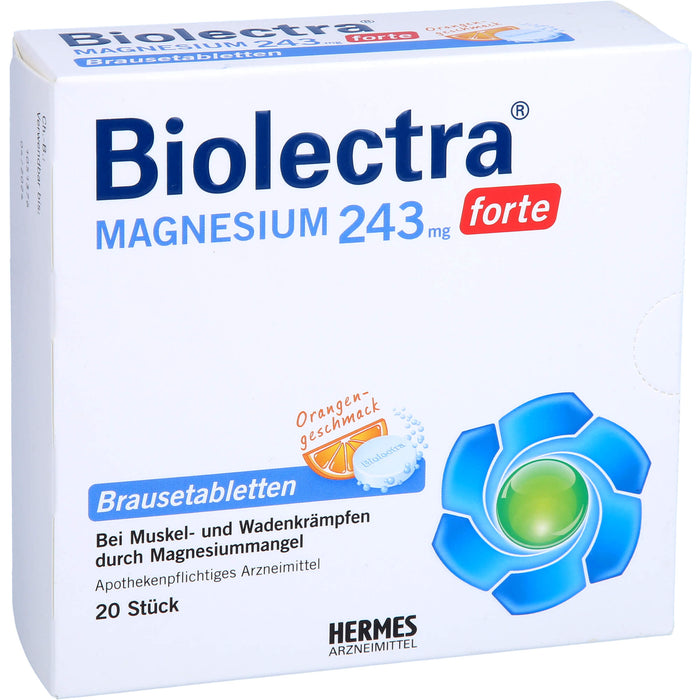 Biolectra Magnesium 243 mg forte Brausetabletten mit Orangengeschmack, 20 pcs. Tablets