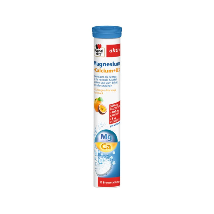 Doppelherz aktiv Magnesium + Calcium + D3 Brausetabletten für Knochen und Muskeln, 15 St. Tabletten