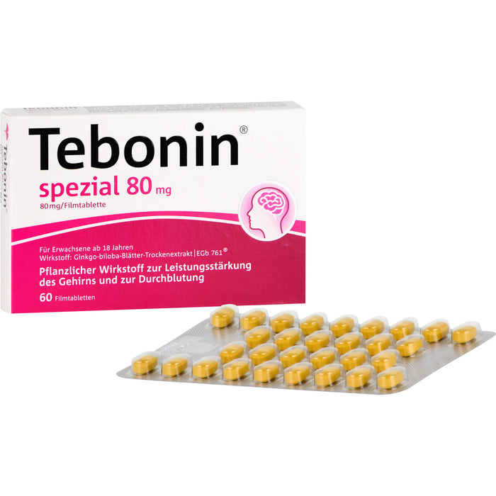 Tebonin spezial 80 mg Filmtabletten zur Leistungsstärkung des Gehirns und zur Durchblutung, 60 pc Tablettes