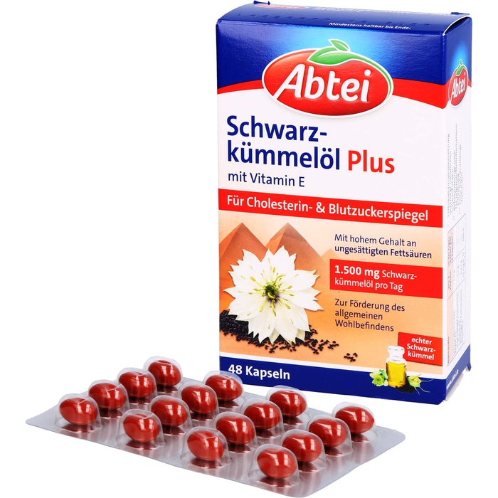 Abtei Schwarzkümmelöl Plus Kapseln für den Cholesterinspiegel, 48 pcs. Capsules