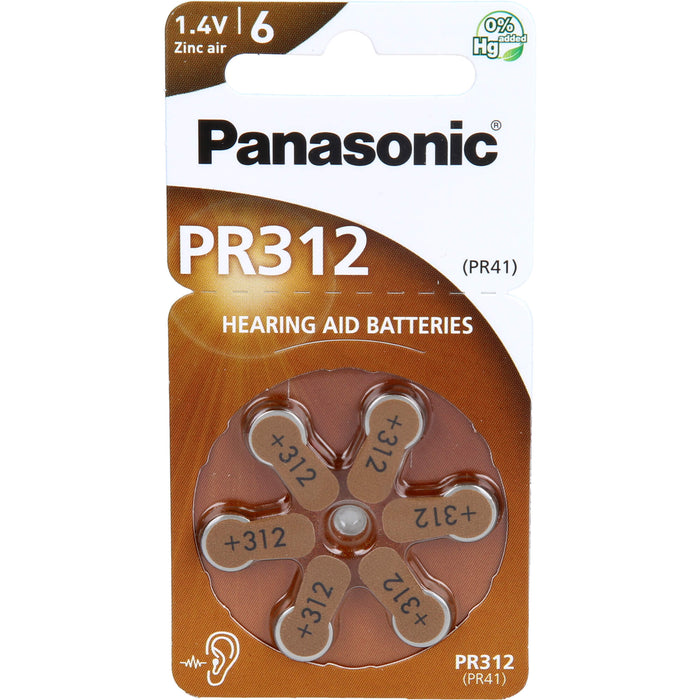 Batterie f. Hörgeräte Panasonic PR 312, 6 St 