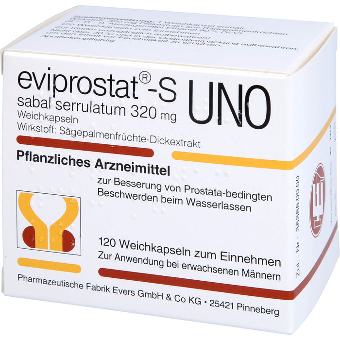 Eviprostat-S Sabal Serrulatum 320 mg Weichkapseln bei Prostata-bedingten Beschwerden, 120 pc Capsules