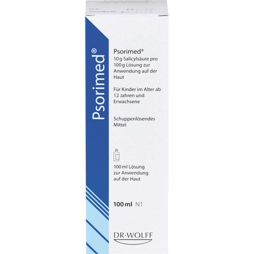 Psorimed , 10 g Salicylsäure pro 100 g Lösung zur Anwendung auf der Haut (10 % Salicylsäure), 100 ml Lösung