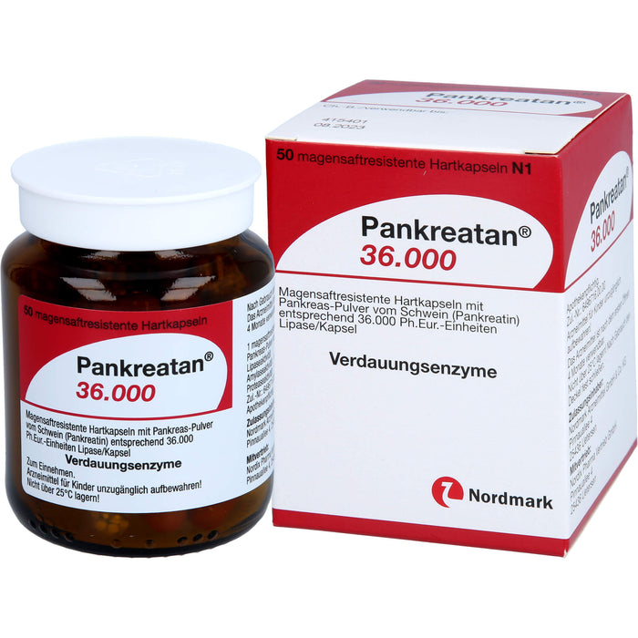 Pankreatan 36.000 Hartkapseln Verdauungsenzyme mit Pankreas-Pulver vom Schwein, 50 pc Capsules