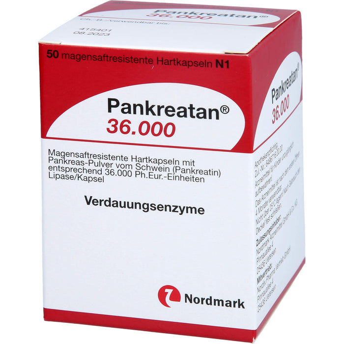 Pankreatan 36.000 Hartkapseln Verdauungsenzyme mit Pankreas-Pulver vom Schwein, 50 pc Capsules