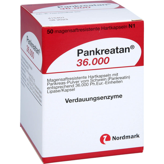 Pankreatan 36.000 Hartkapseln Verdauungsenzyme mit Pankreas-Pulver vom Schwein, 50 pc Capsules