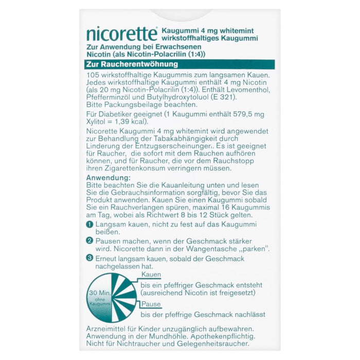 Nicorette Kaugummi 4 mg whitemint, 105 pcs. Chewing gum
