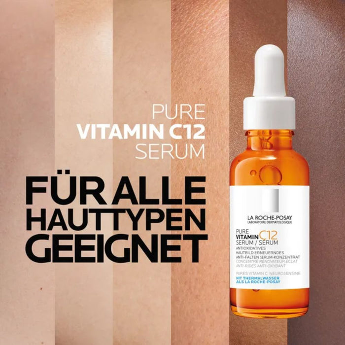 La Roche-Posay Pure Vitamin C12 Serum antioxidatives Hautbild erneuerndes  Anti-Falten Serum-Konzentrat, 30 ml Lösung