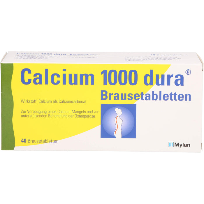 Calcium 1000 dura Brausetabletten zur Vorbeugung von Calcium-Mangel und zur unterstützenden Behandlung bei Osteoporose, 40 St. Tabletten