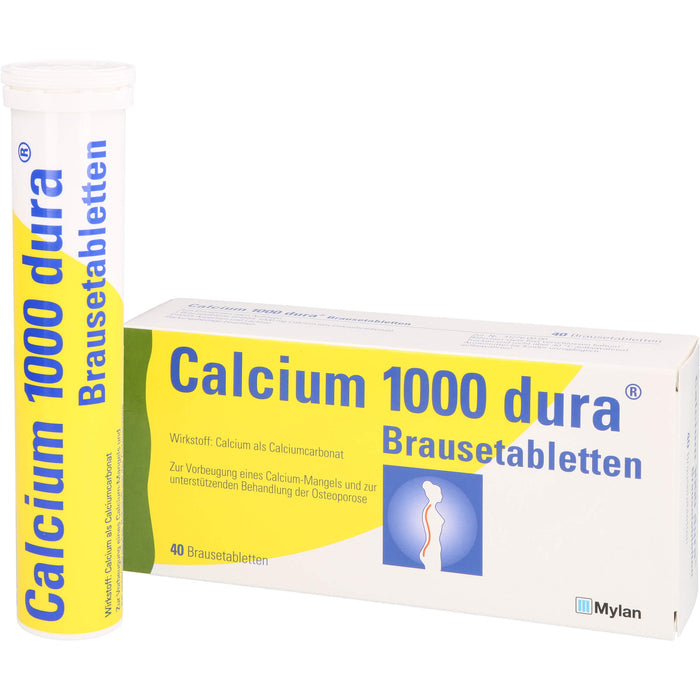 Calcium 1000 dura Brausetabletten zur Vorbeugung von Calcium-Mangel und zur unterstützenden Behandlung bei Osteoporose, 40 pc Tablettes
