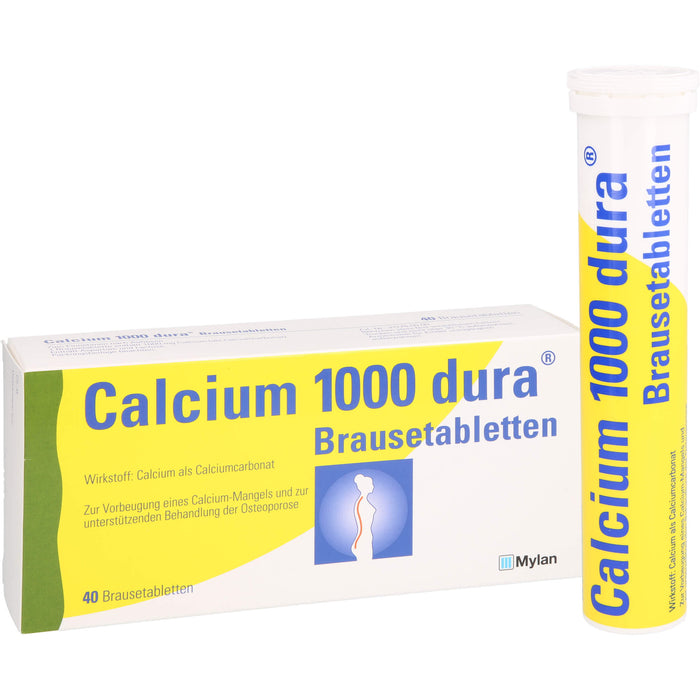Calcium 1000 dura Brausetabletten zur Vorbeugung von Calcium-Mangel und zur unterstützenden Behandlung bei Osteoporose, 40 pc Tablettes