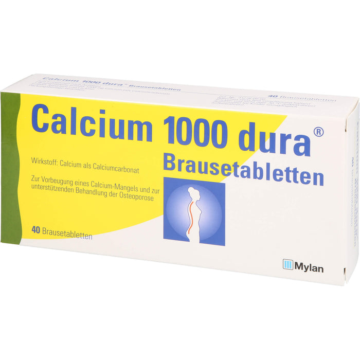 Calcium 1000 dura Brausetabletten zur Vorbeugung von Calcium-Mangel und zur unterstützenden Behandlung bei Osteoporose, 40 pc Tablettes