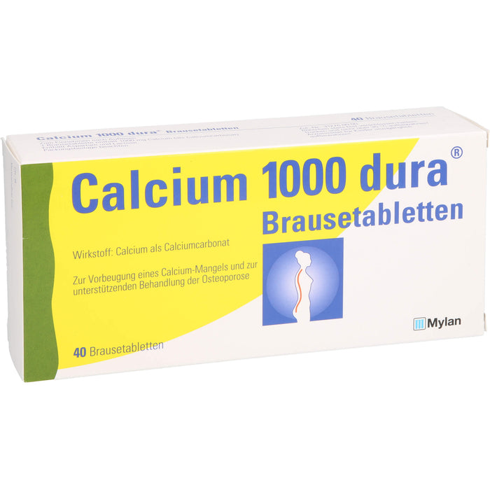 Calcium 1000 dura Brausetabletten zur Vorbeugung von Calcium-Mangel und zur unterstützenden Behandlung bei Osteoporose, 40 St. Tabletten