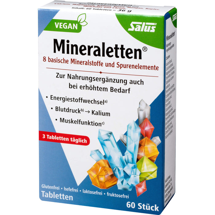 Salus Mineraletten Tabletten mit Mineralstoffen und Spurenelementen für  den Energiestoffwechsel, Blutdruck und Muskelfunktion, 60 pcs. Tablets