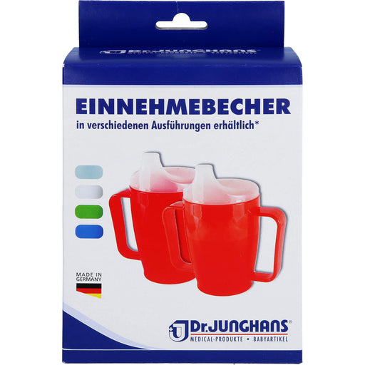 Dr. Junghans Einnehmebecher 250 ml mit Griff weiß 2 Deckel 4 und 12 mm, 1 St. Becher