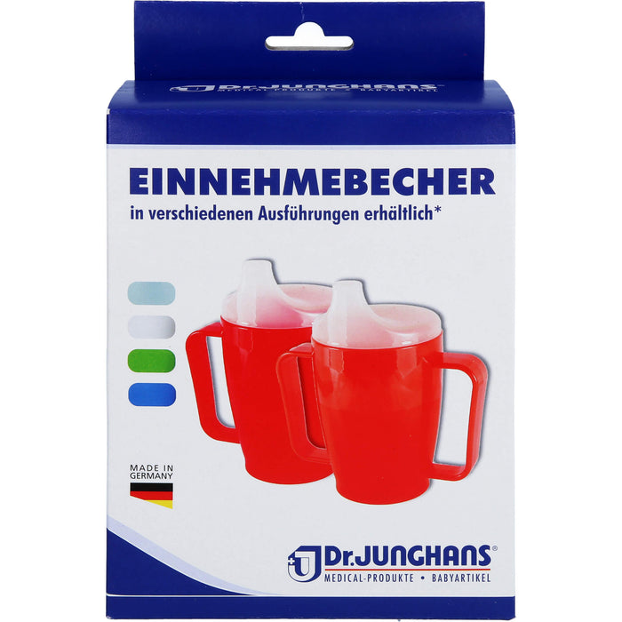 Dr. Junghans Einnehmebecher 250 ml mit Griff weiß 2 Deckel 4 und 12 mm, 1 St. Becher
