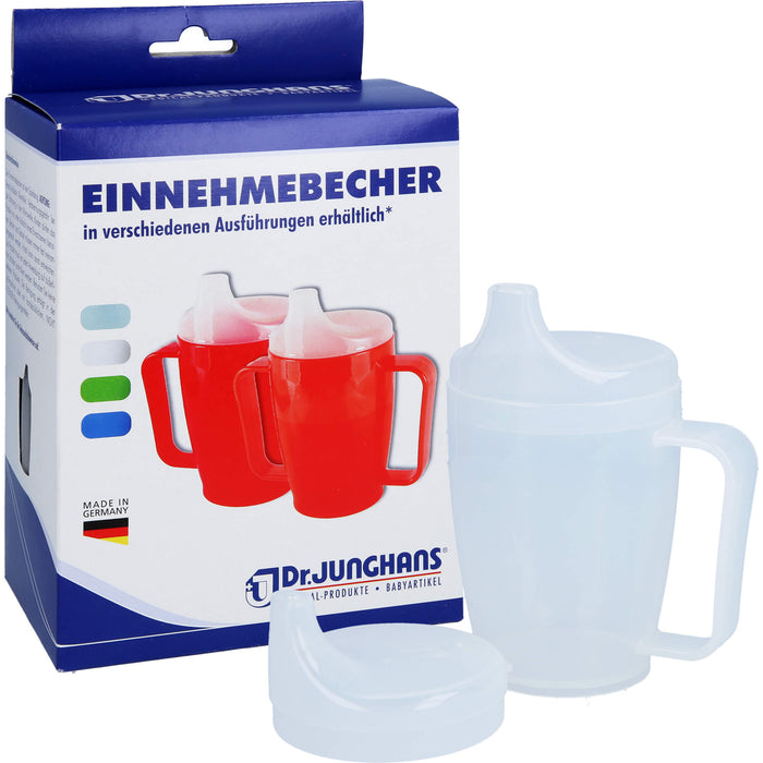 Dr. Junghans Einnehmebecher 250 ml mit Griff weiß 2 Deckel 4 und 12 mm, 1 pcs. Goblet