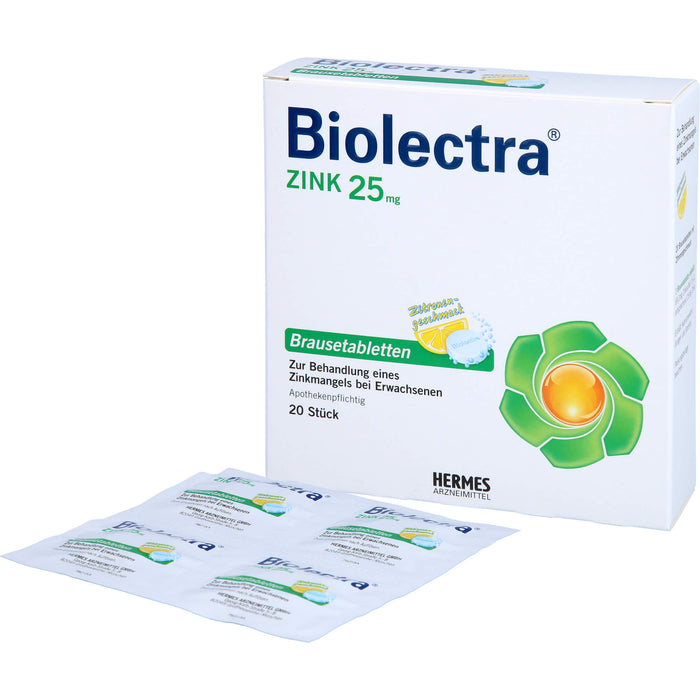 Biolectra Zink 25 mg Zitrone Brausetabletten zur Behandlung eines Zinkmangels, 20 St BTA