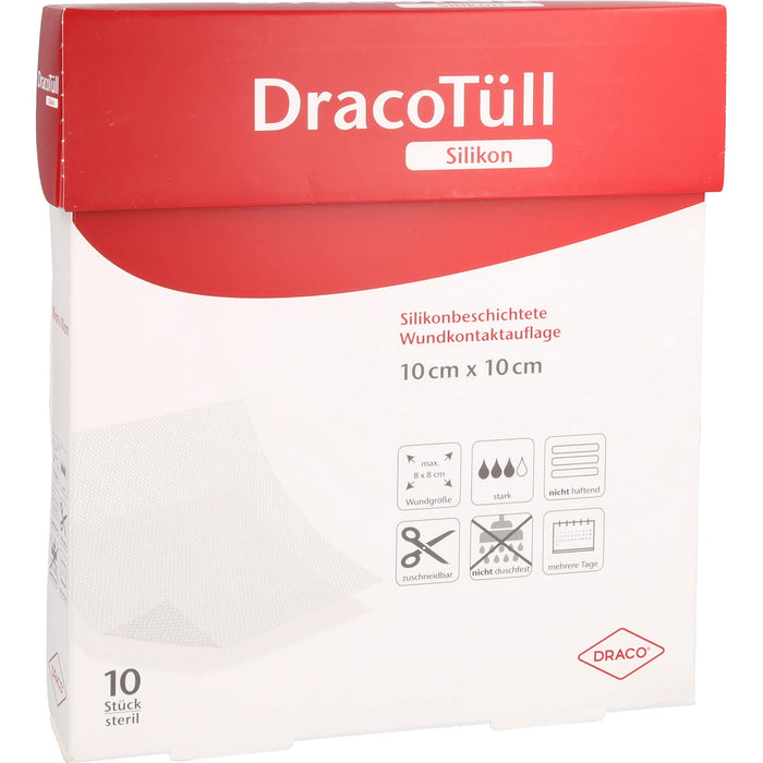 DracoTüll Silikonbeschichtigte Wundkontaktauflage 10 x 10 cm steril, 10 pc Pansement