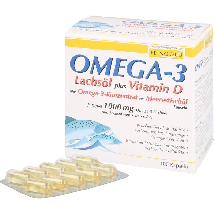 Omega-3 Lachsöl plus Vitamin D plus Omega-3-Konzen, 100 pc Capsules